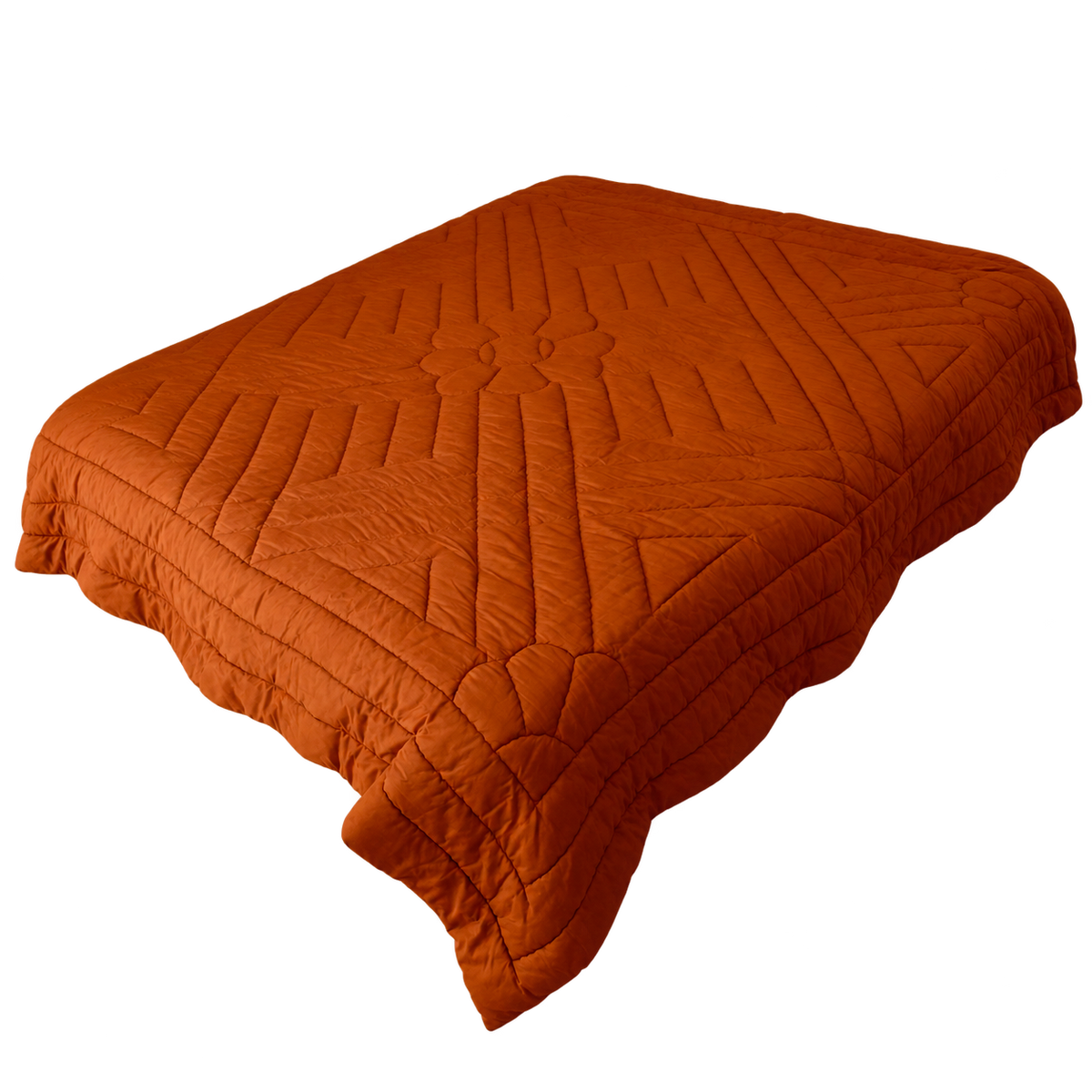 Couverture piquée ancienne orange, garnissage laine – 217 × 220 cm