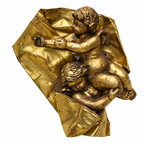 Décoration murale aux deux anges dorés et drapé de style baroque