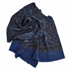 Foulard Pierre Cardin 100 % soie bleu marine à motifs cachemire Made in Italy