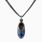 Parure en argent sabots bleu et blanc style Delft hollandais – Collier pendentif chaîne et boucles d’oreilles
