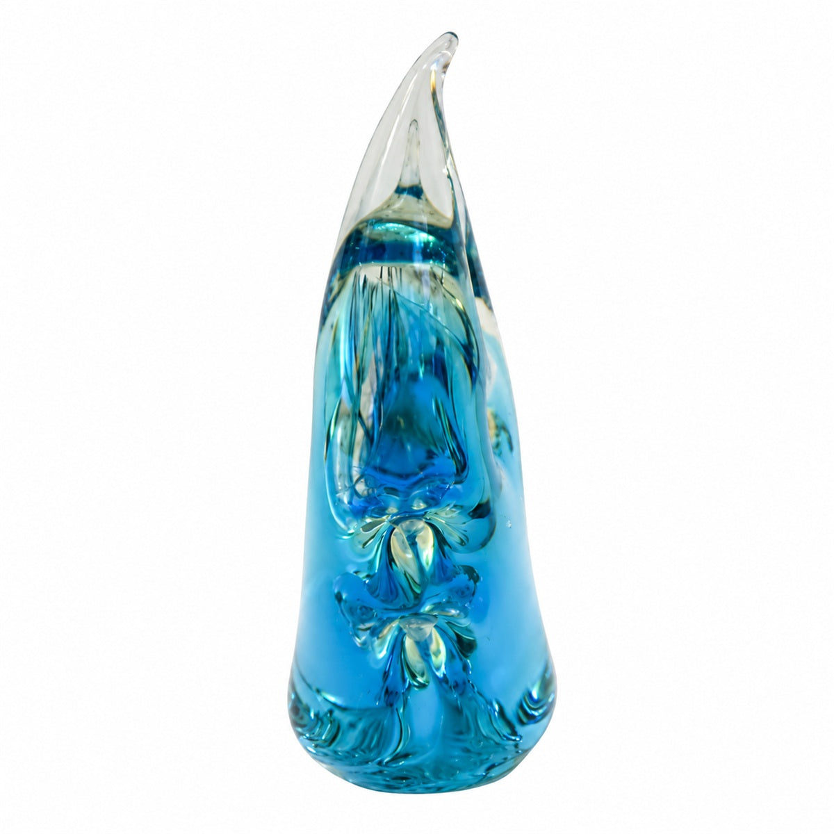 Poisson décoratif en verre bleu turquoise et transparent H 10 cm