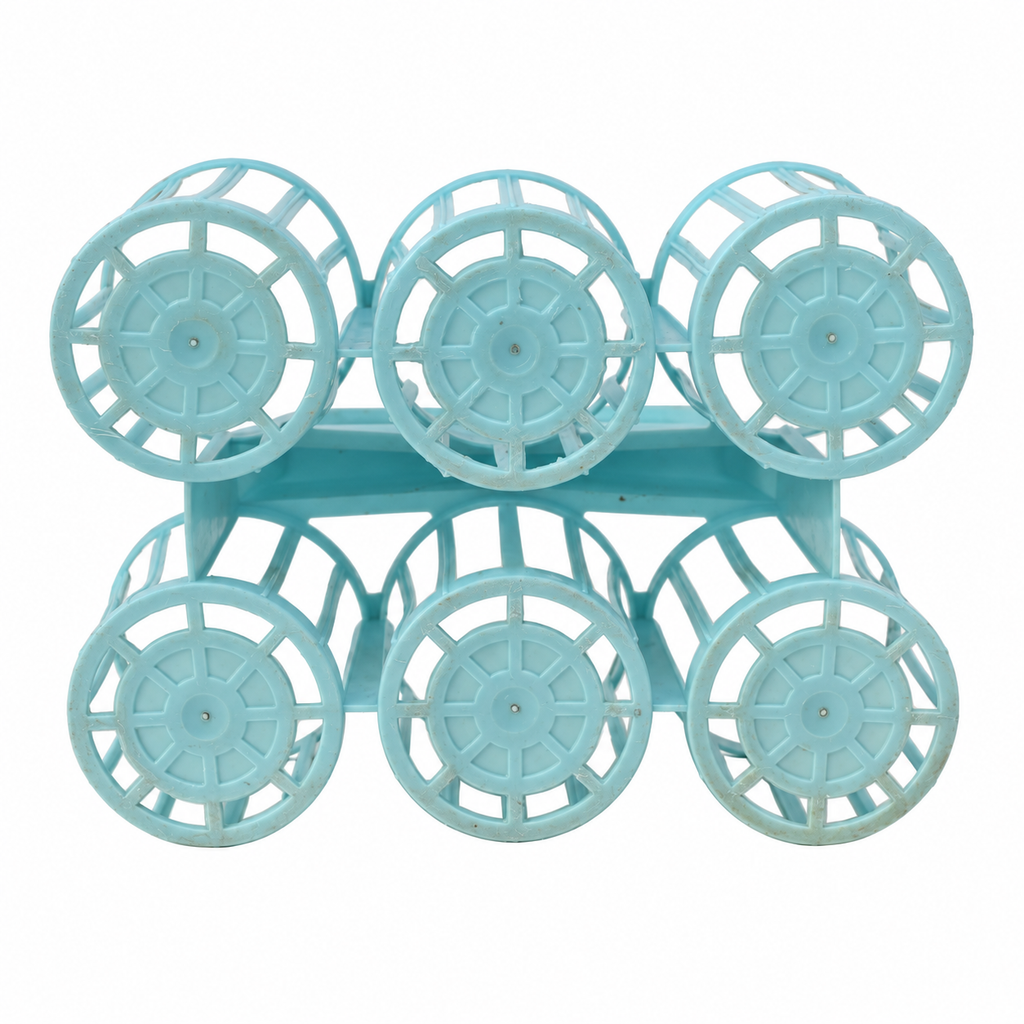 Porte-bouteilles vintage en plastique bleu turquoise — 6 compartiments