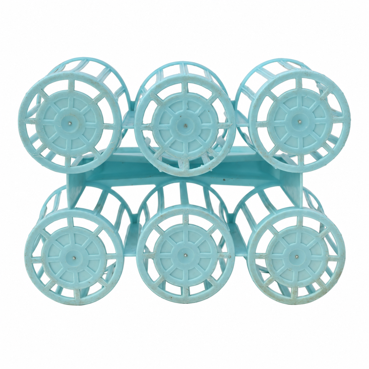 Porte-bouteilles vintage en plastique bleu turquoise — 6 compartiments