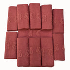 Service de table ancien damassé terracotta – Nappe et 10 serviettes monogrammes BG coton et lin