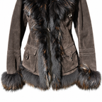 Superbe veste Oakwood en daim cuir marron et fourrure cintrée et ceinturée taille S