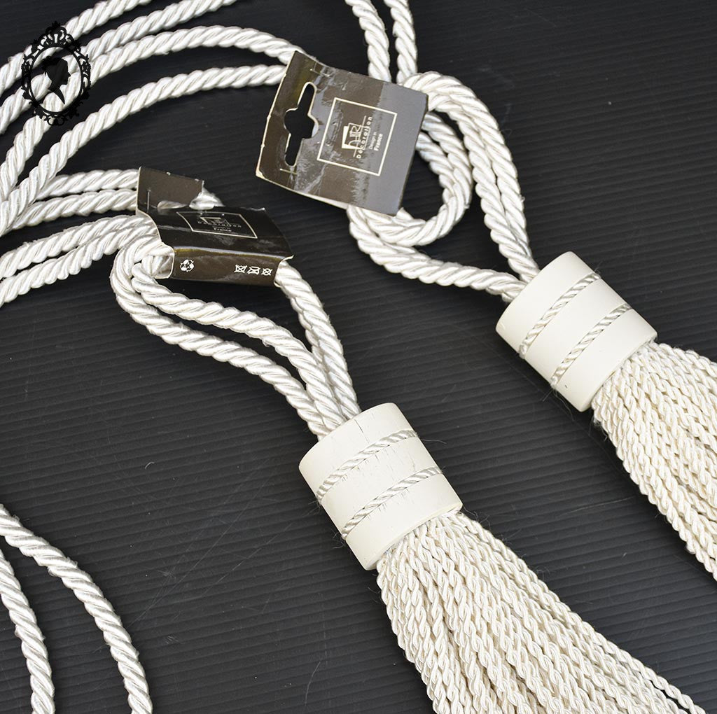 2 grosses embrasses pompons gland de clé cordon beige passementerie pour rideau style Houles neuf