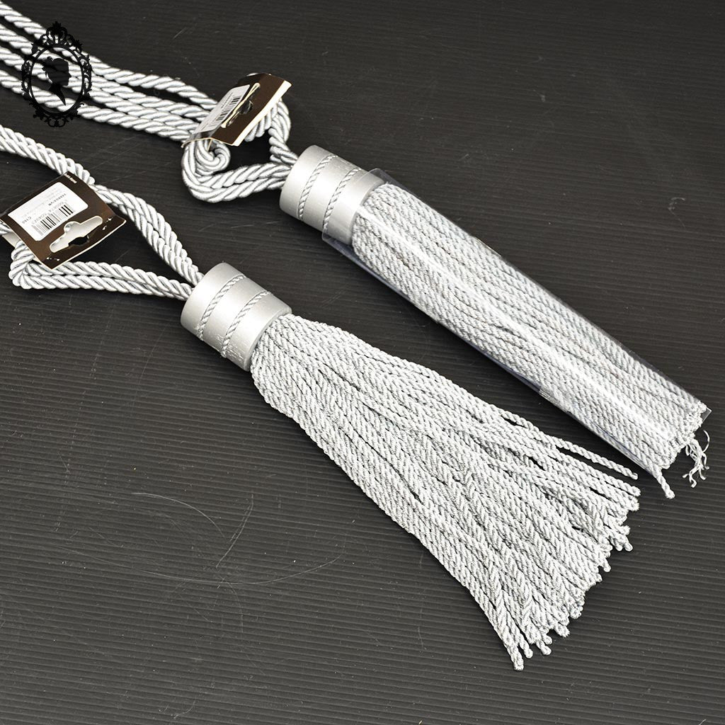 2 grosses embrasses pompon gland de clé cordon gris passementerie pour rideau style Houles neuf