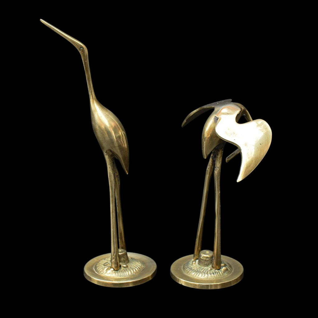 2 statues figurines hérons cigognes en laiton doré H 29 cm vintages