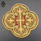 4 Médaillons broderie tapisserie religieuse ancienne ornement liturgique croix H 15 cm