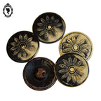 5 boutons fer anciens noir fleur beige ronds à queues collection D 3,5 cm