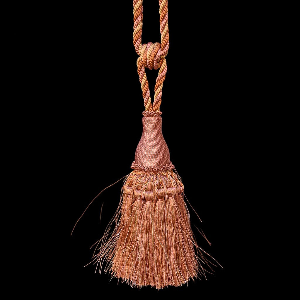 6 embrasses pompons glands de clé cordon ocre rose corail passementerie pour rideau Houlès