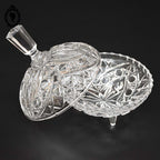 Bonbonnière drageoir poignée pointue en cristal blanc ciselé trépied vintage