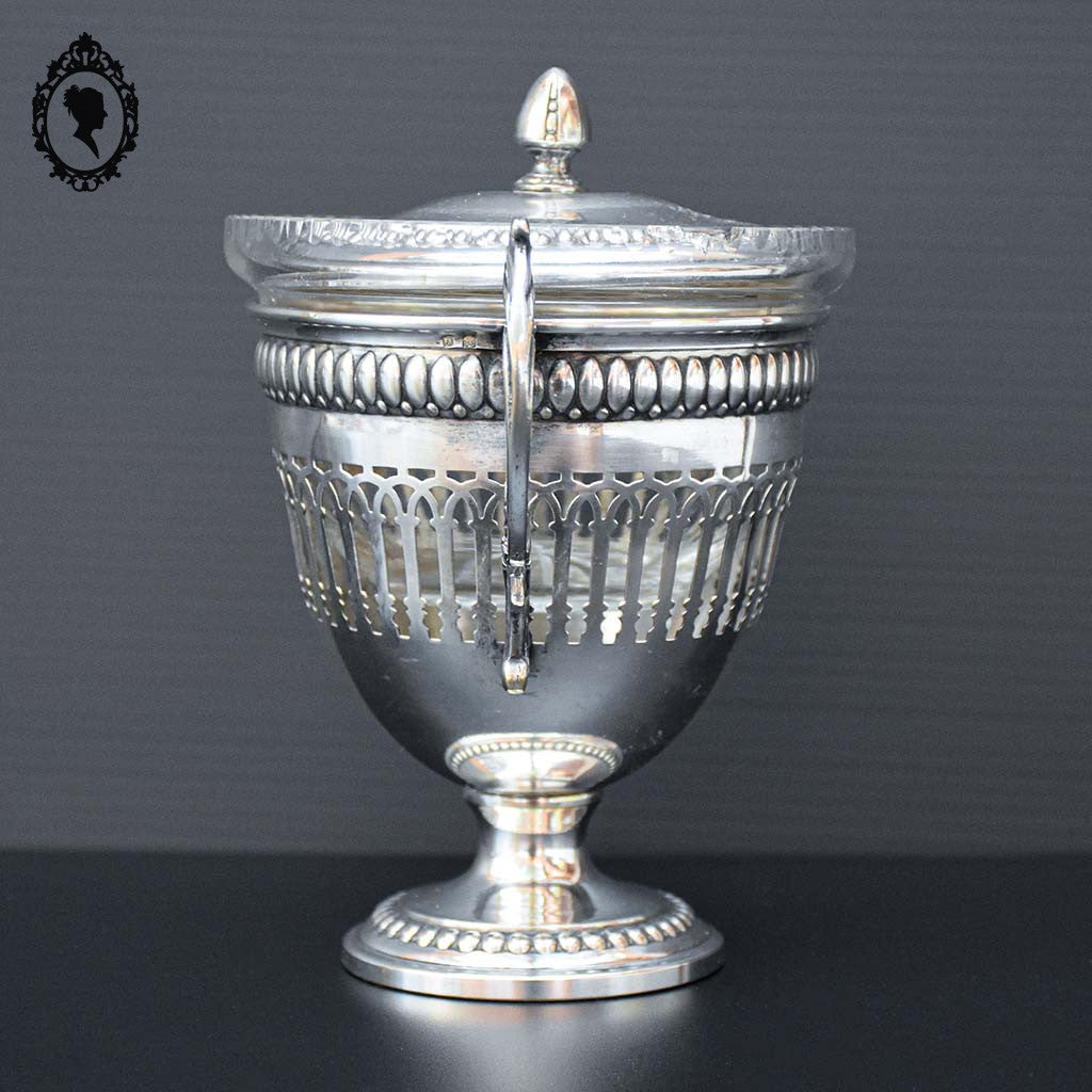 Bonbonnière drageoir sucrier piédouche en métal argenté et cristal ancien