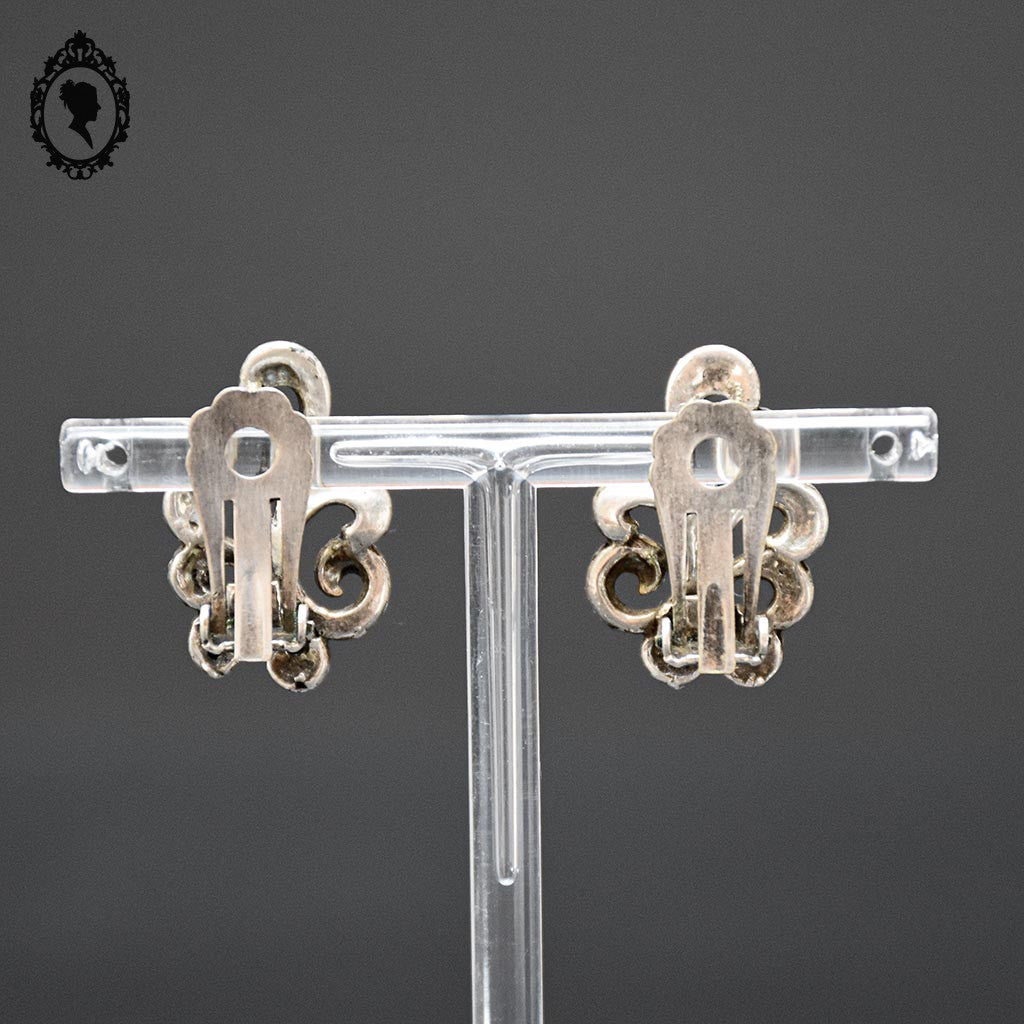 Boucles d’oreilles argent Art nouveau Art déco arabesques feuillage à clips ancien vintage
