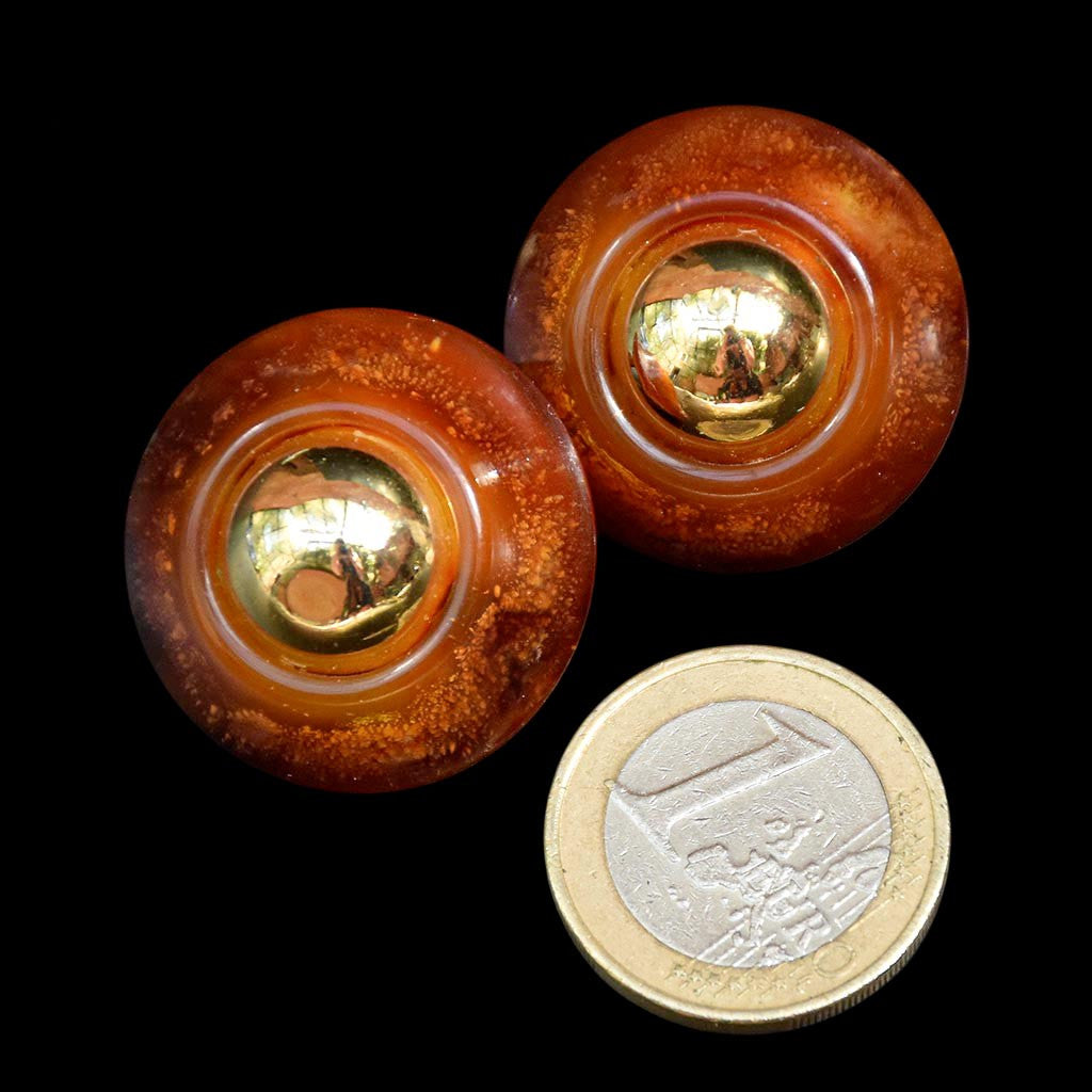 Boucles d’oreilles clips résine marron doré style ambre rondes vintages