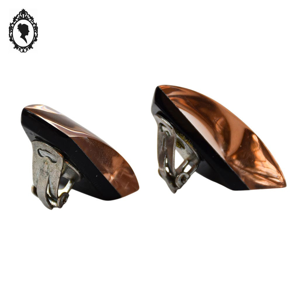 Boucles d’oreilles clips résine rose saumon effet miroir vintage