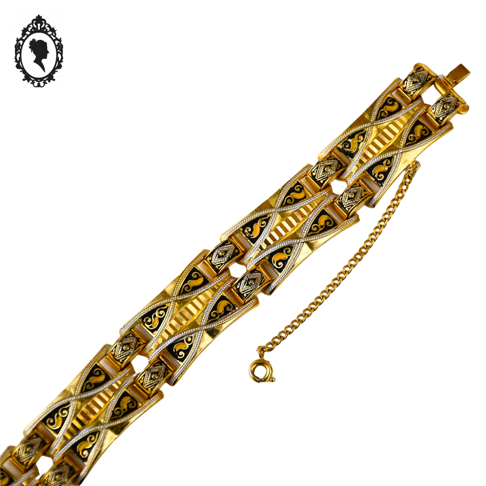 Bracelet doré à maillon damascène fantaisie vintage