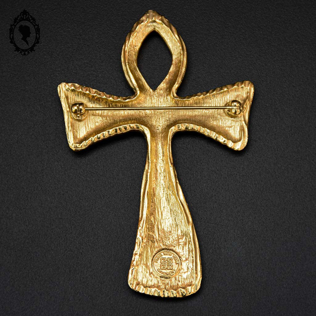 Broche croix dorée signée Givenchy H 8 cm bijou vintage de 1990