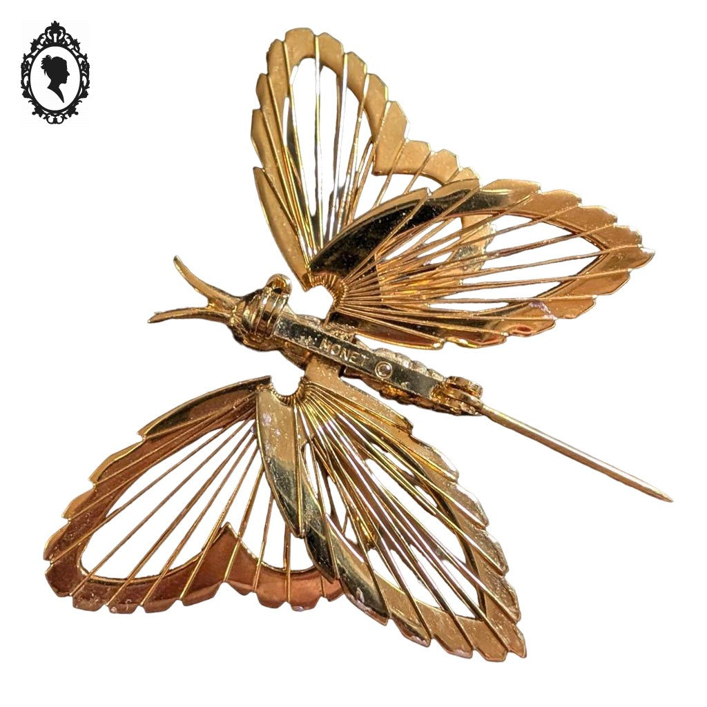 Broche dorée papillon plaqué or signée Monet bijou vintage