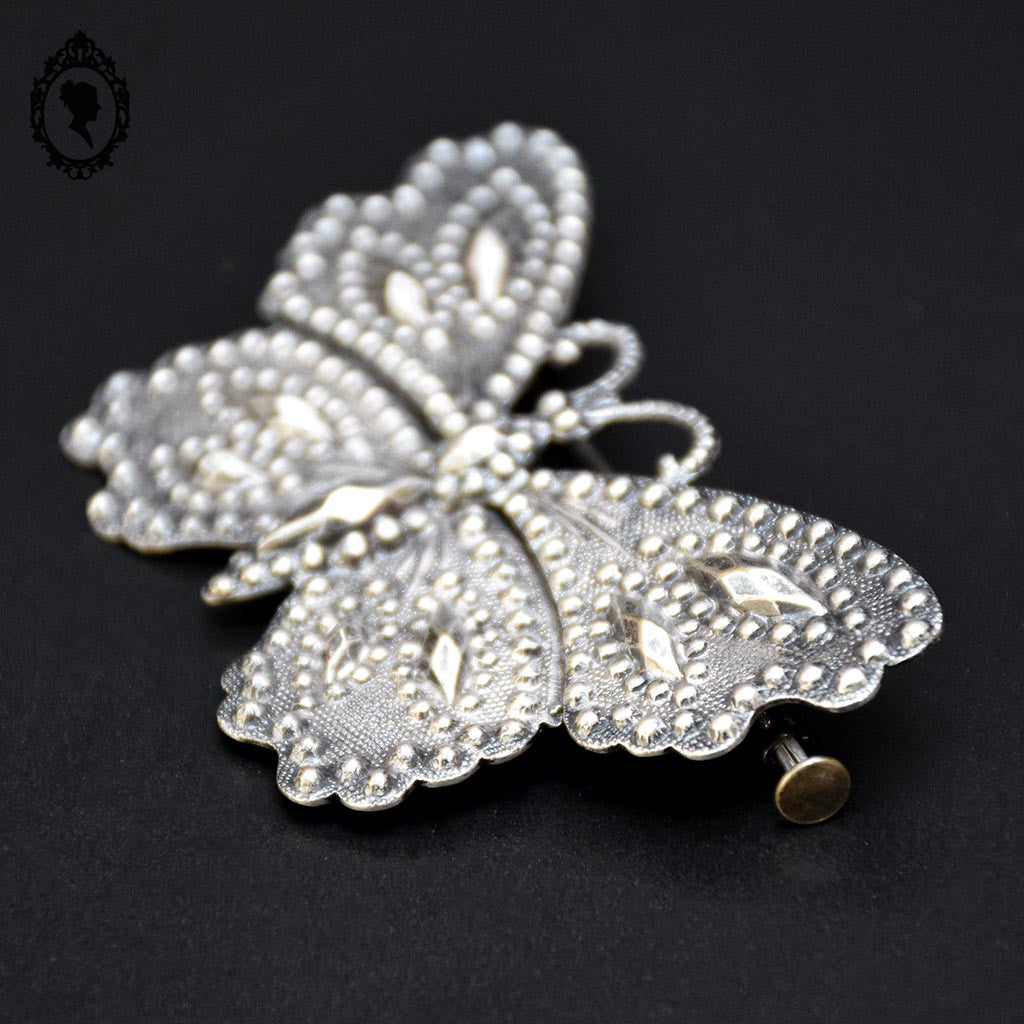 Broche papillon métal gris bijoux vintage