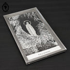 Cadre religieux tableau tapisserie soie tissée argent N D de Lourdes sur tissu vintage