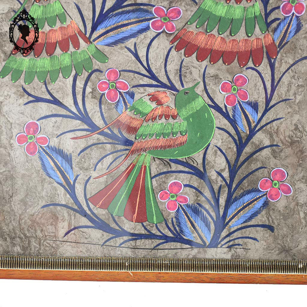 Cadre souvenir Mexique oiseaux fluo 54 x 45 cm vintage