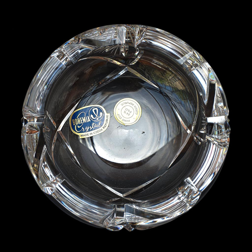 Cendrier Bohemia crystal blanc épais rond ciselé vintage