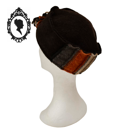 Chapeau femme laine marron foncé fleur NEUF Taille S 54 cm