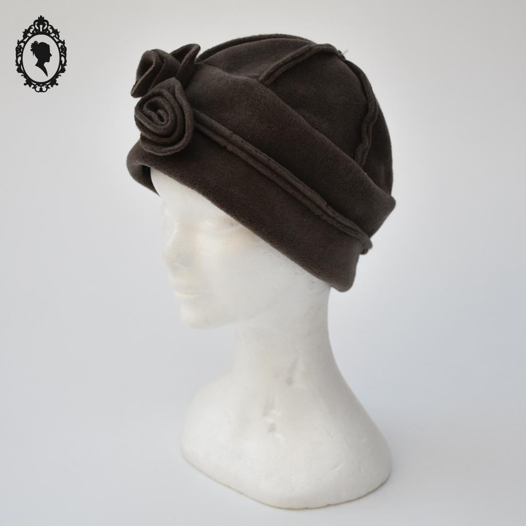Chapeau femme polaire marron clair fleur NEUF Taille M 57 cm