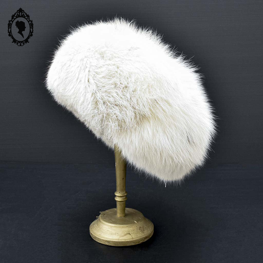 Chapeau toque véritable fourrure blanche pour femme vintage T 60 61