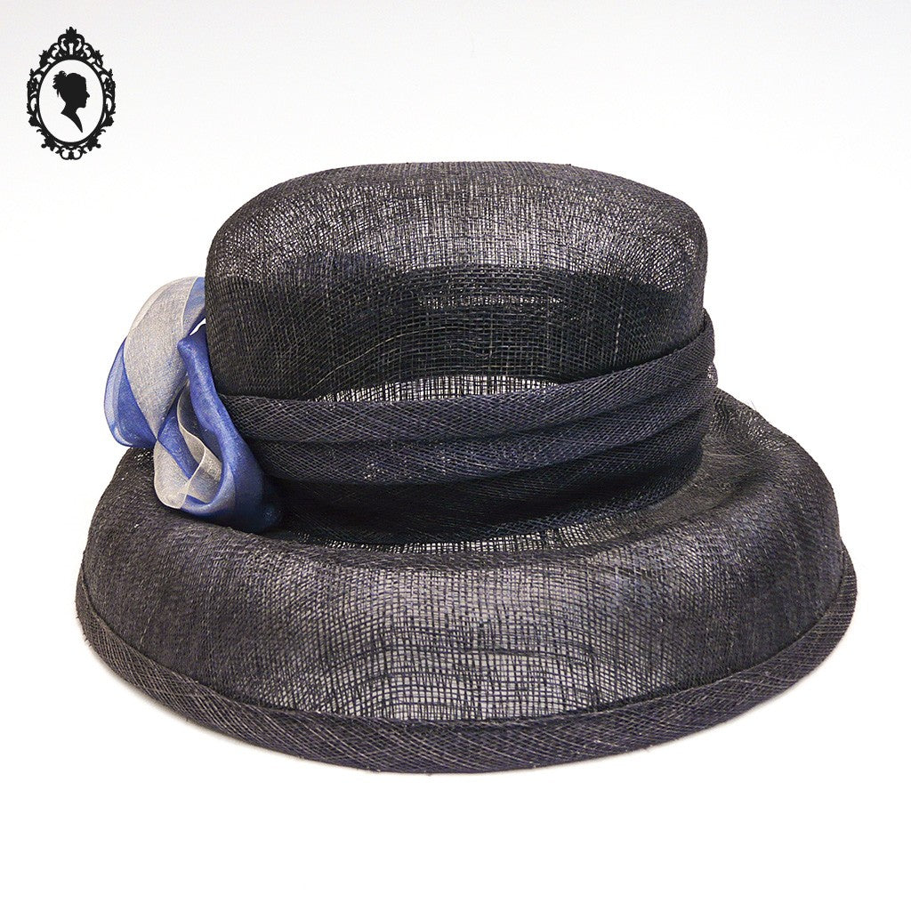 Chic Chapeau femme cérémonie bleu marine JOA NELL sisal paille NEUF Taille S ou 55 cm