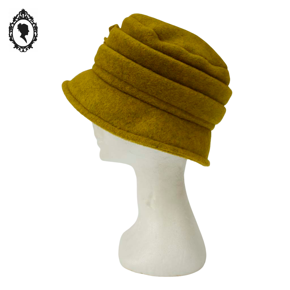 Chic Chapeau femme polaire vert jaune forme cloche NEUF Taille S M 55 - 56 cm