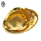 Chic broche attache à foulard camée fleurie noir beige sur métal doré bijou fantaisie