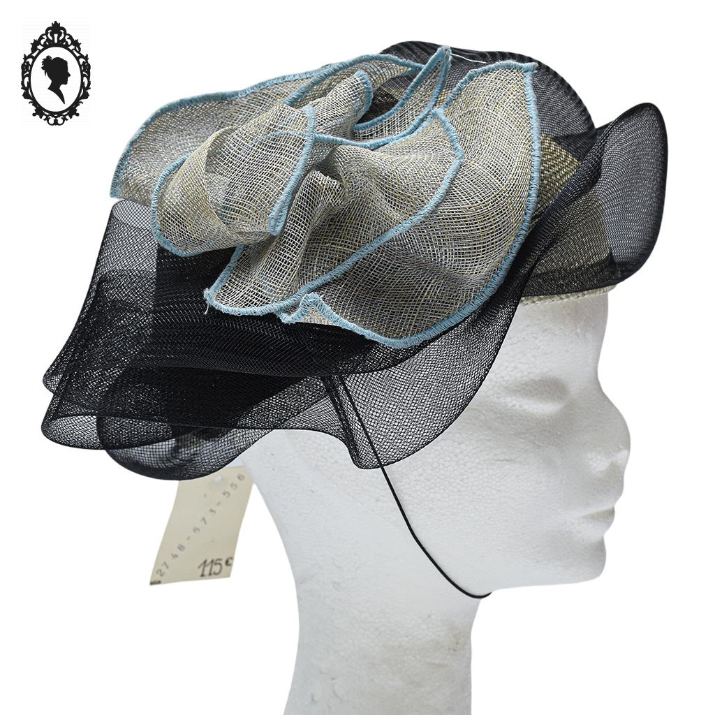 Chic chapeau été femme beige noir bleu fibre naturelle T M / 57 cm