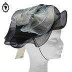 Chic chapeau été femme beige noir bleu fibre naturelle T M / 57 cm