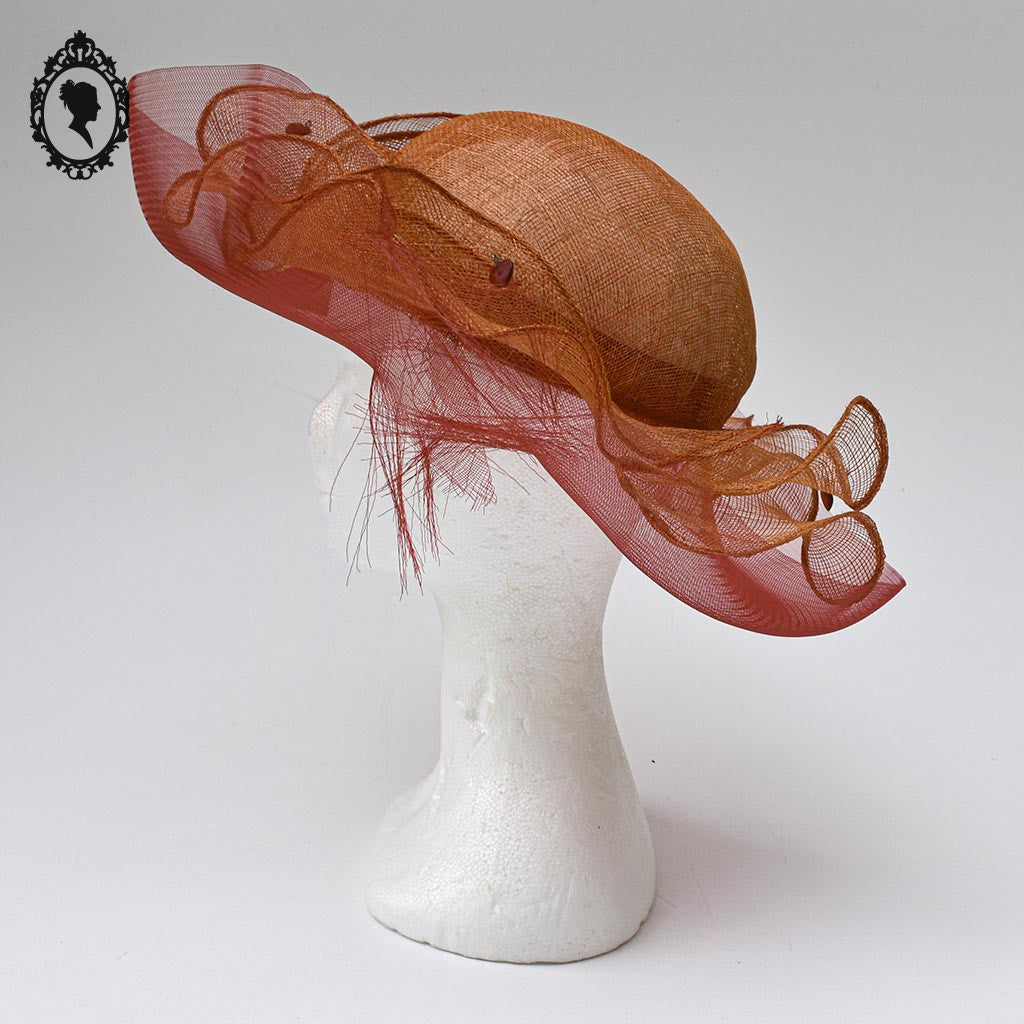 Chic chapeau femme mariage rouge orange cuivré Anne Boisson NEUF T S / 55 cm