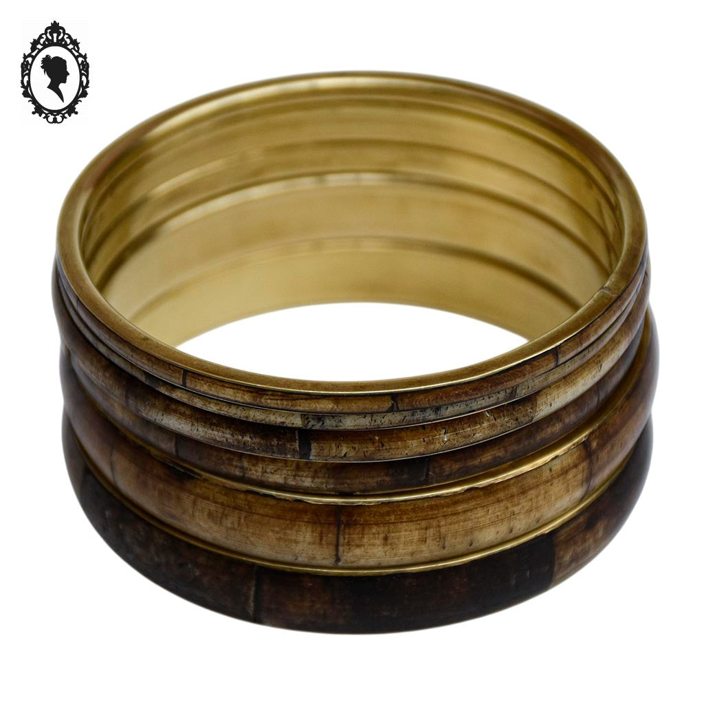 Chic ensemble 6 bracelets rigides joncs laiton effet bois vintage