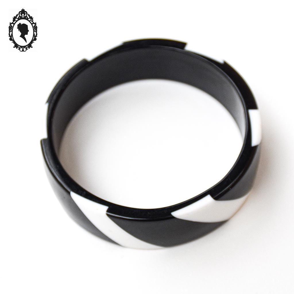 Chic gros bracelet rigide jonc large résine noir et blanc