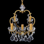Chic lustre cage à pampilles en bronze doré 5 feux ancien vintage