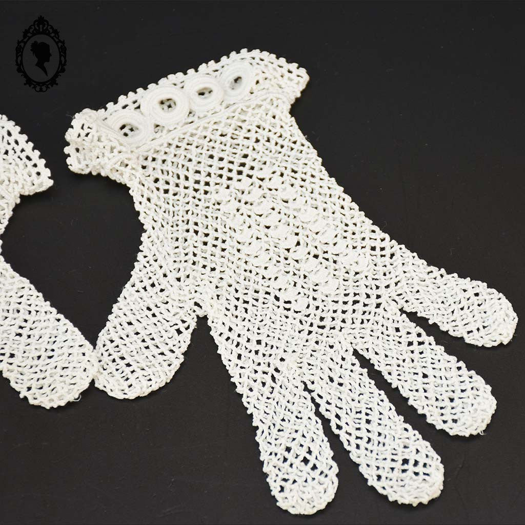 Chic paire de gant en crochet ajouré beige jeune fille enfant ancien vintage