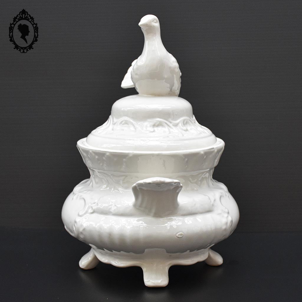 Chic soupière porcelaine blanche oiseau colombe Italie vintage