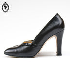 Chics escarpins à talon en cuir noir Italien Calzature Gis P 39 ½ vintage