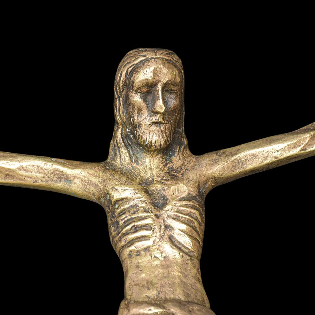 Christ crucifix H 33 cm en bronze doré signé J Mehary