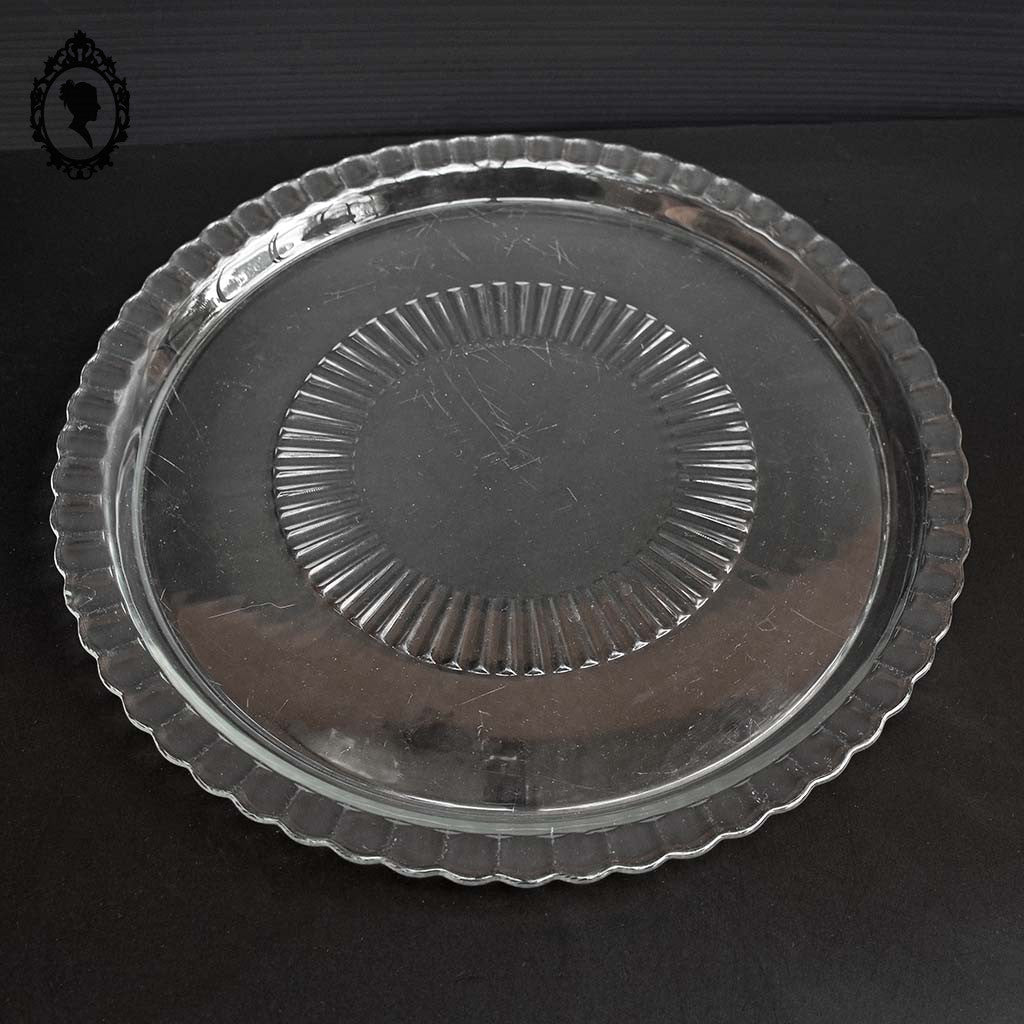 Cloche à fromage transparente en verre strié blanc avec assiette plateau