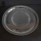 Cloche à fromage transparente en verre strié blanc avec assiette plateau