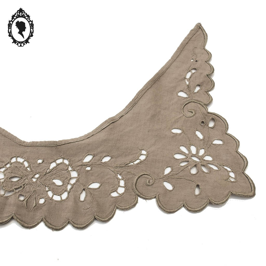 Col ancien femme fille dentelle ajourée style Richelieu teint beige taupe