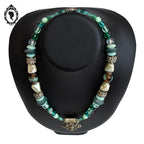 Collier berbère croix du sud métal perles bleu vert vintage ancien