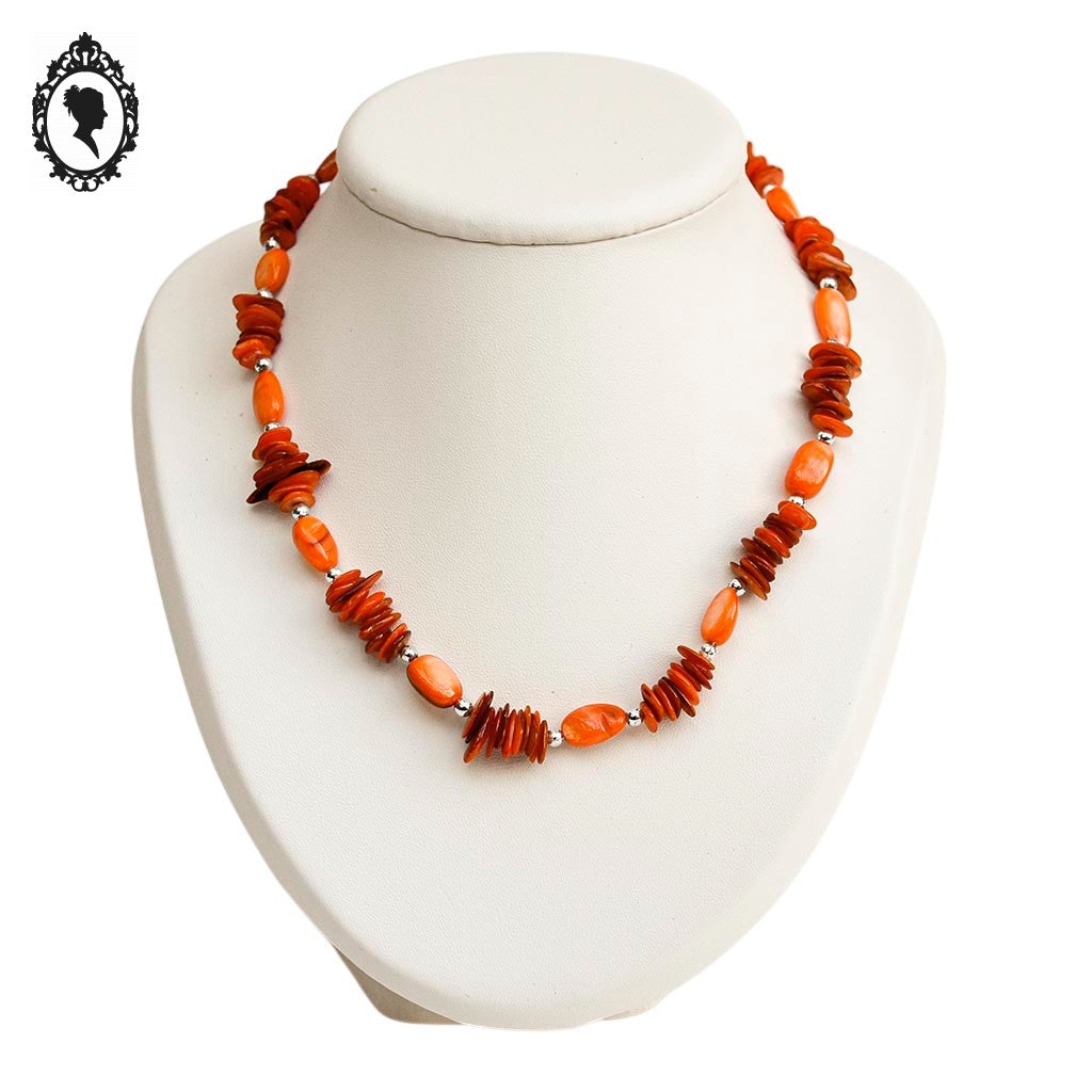 Collier en nacre orange style chips vintage