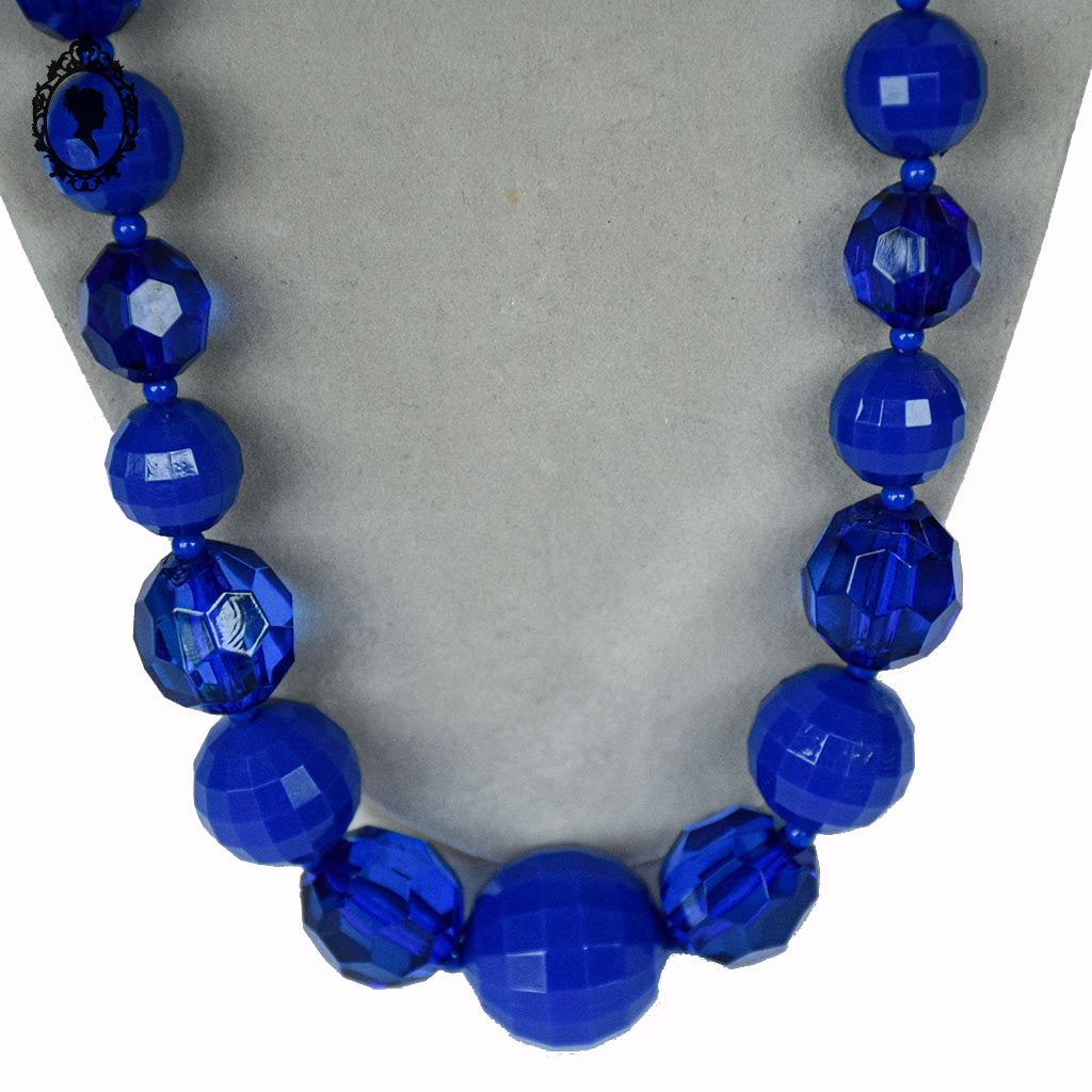 Collier perles à facettes en cascade bleu vif vintage