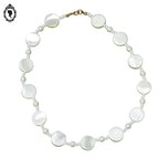 Collier ras de cou perles de nacre plates et rondes beige vintage